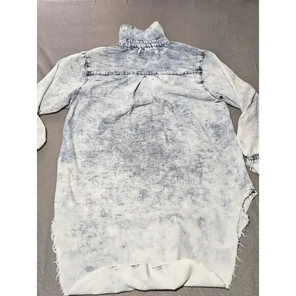Thrill Jeans Shirt Womens Extra Large Buttoned Destroyed Distressed Denim Shirt - Picture 8 of 8